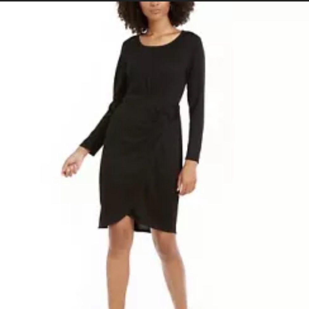 NY Collection Petite Long-Sleeve Faux-Wrap Dress